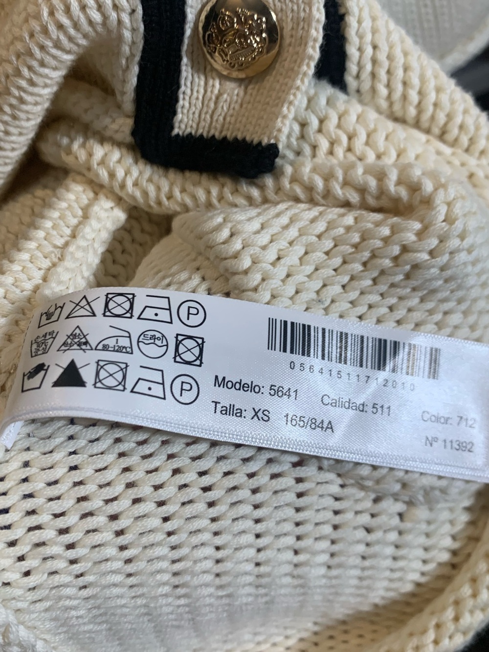 Massimo Dutti Cream Contrast Trim Cotton Knit Cardigan Jacket Oversized XS NWOT - Picture 6 of 9